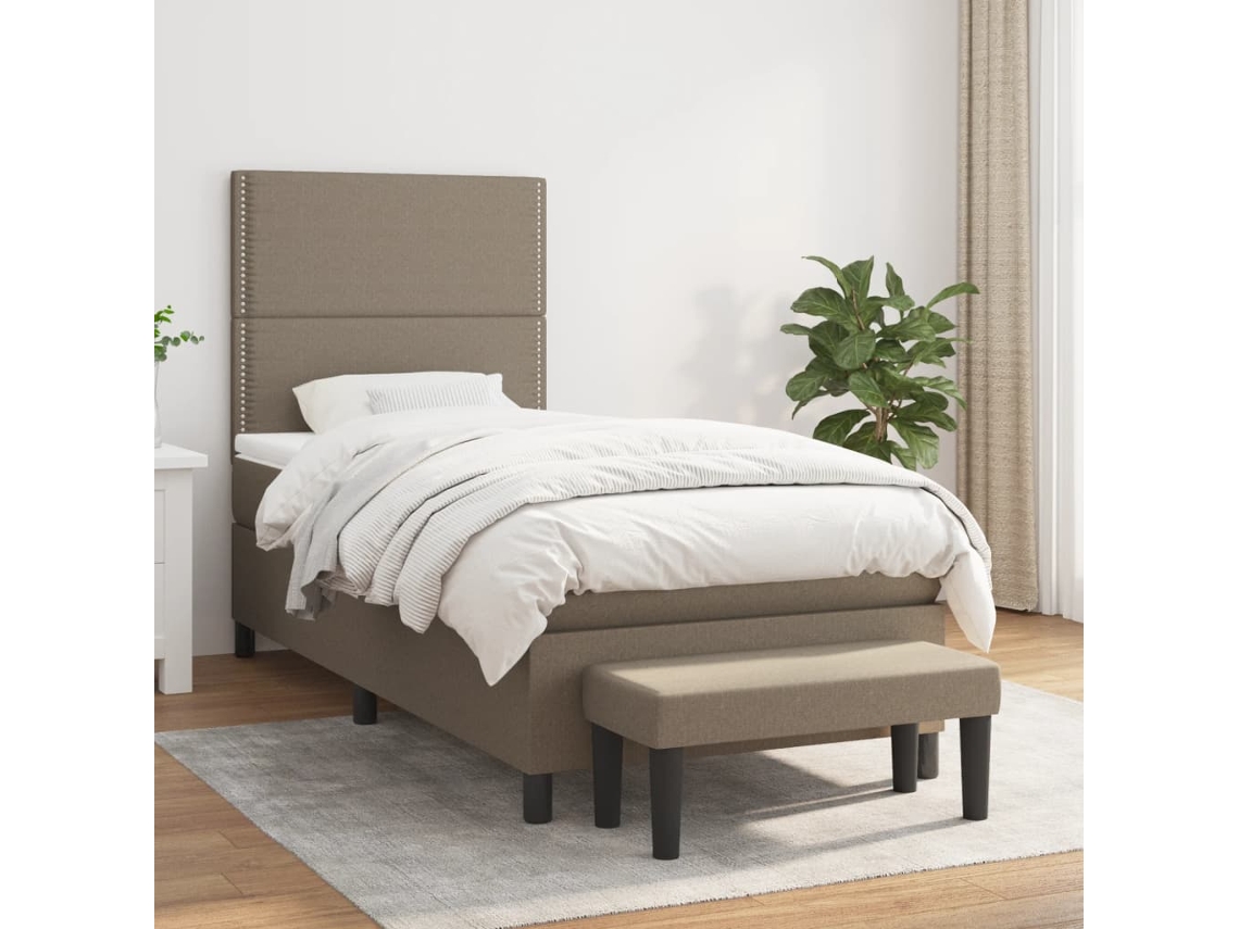 Vidaxl Cama Com Molas/colchão 90x200 Cm Tecido Castanho-acinzentado