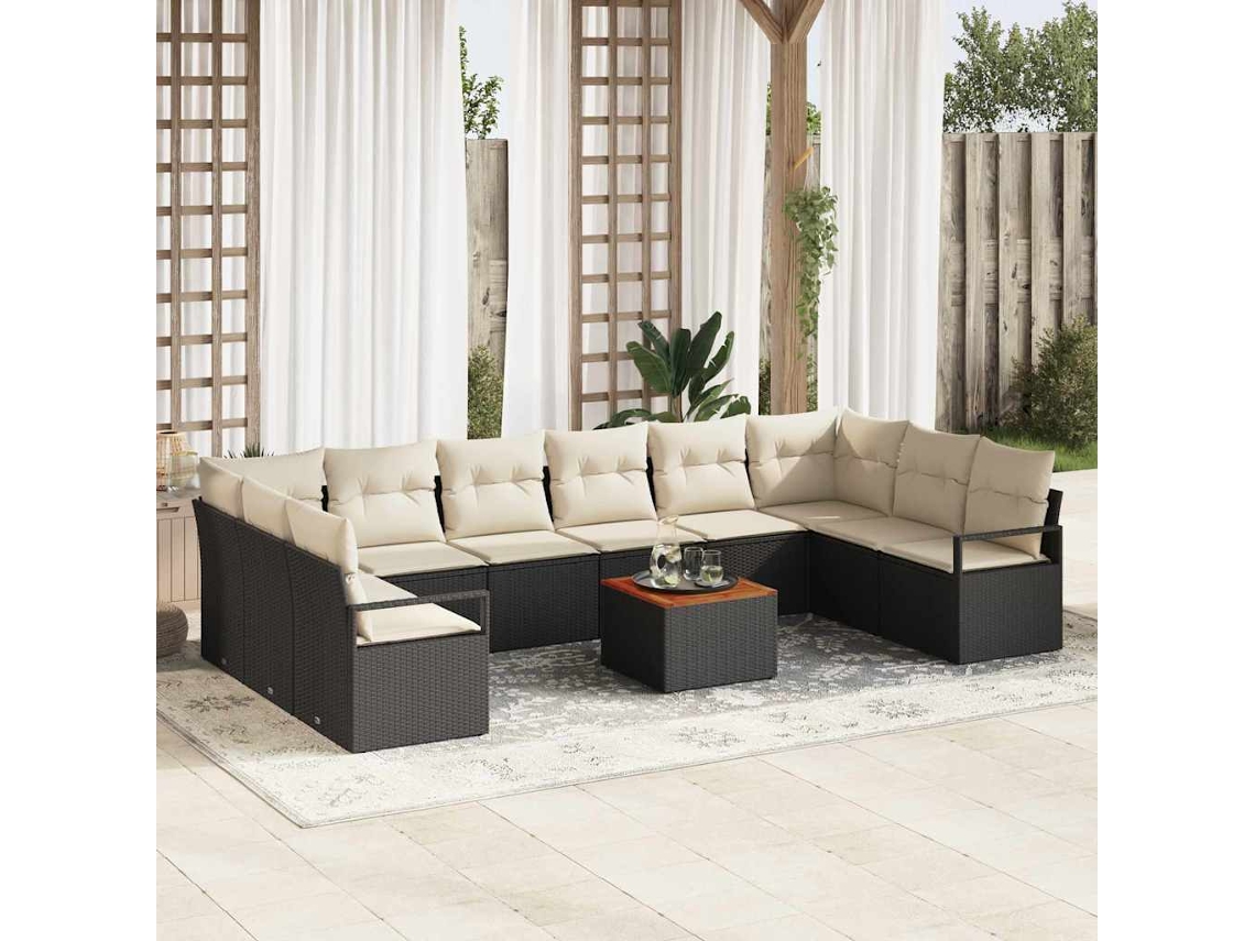 Vidaxl Conjunto De Sofá De Jardim 11 Unid. Preto Vime Pe