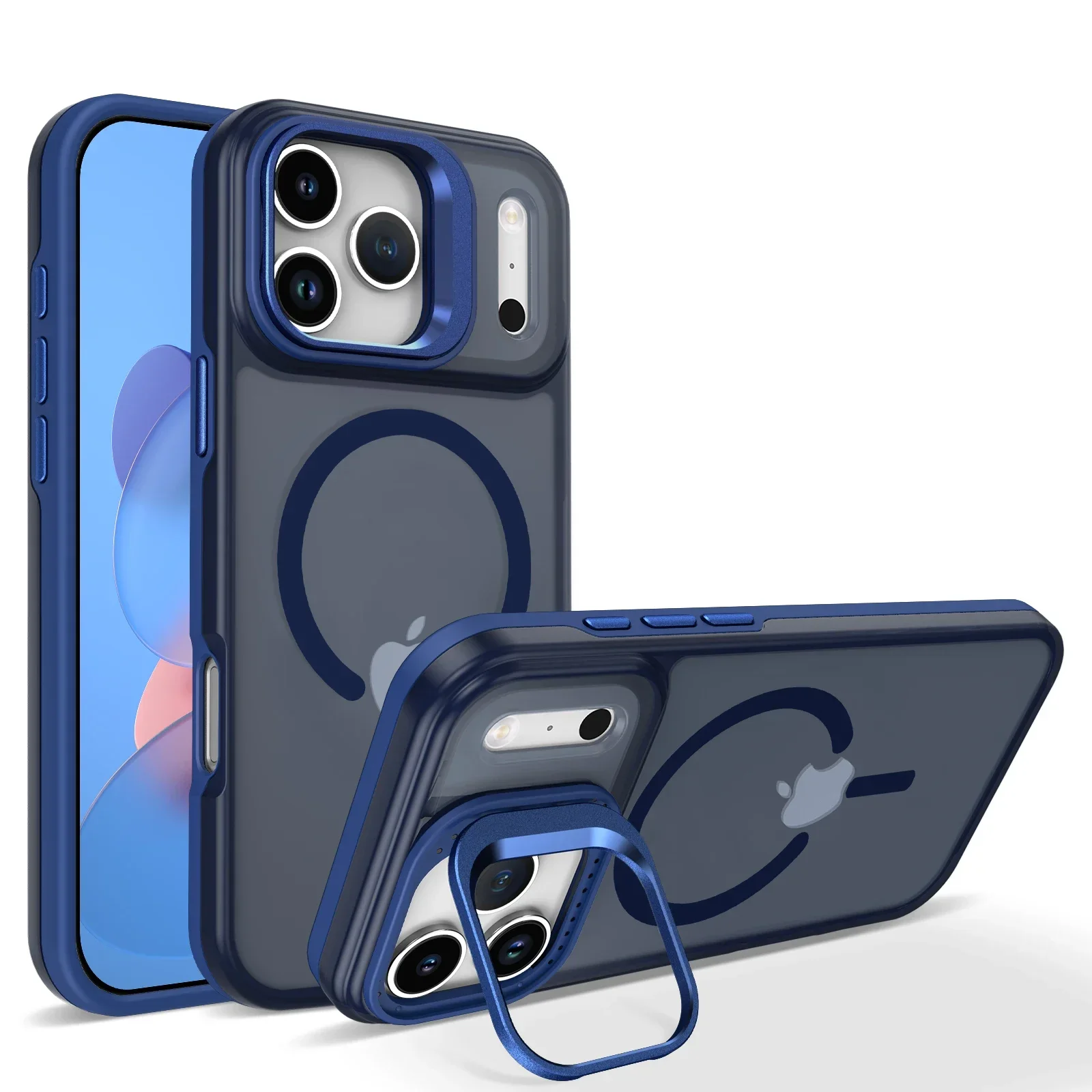 Capa Transparente Magnética À Prova De Choque Para Iphone 17 (azul), Com Suporte, Compatível Com Carregamento Sem Fio Magsafe.