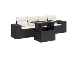 Conjunto de 5 Sofás de Jardim com Almofadões Vime Pe Preto MAISON EXCLUSIVE (5 pcs)