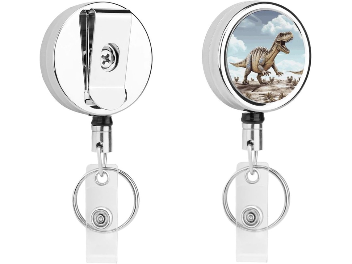 Porta Crachá Retrátil De Metal Com Estampa De Dinossauro Andando, Portátil, Em Nylon, Com Cordão De Aço Inoxidável E