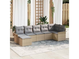 Vidaxl Conjunto De Sofá De Jardim 7 Unid. Bege Vime Pe