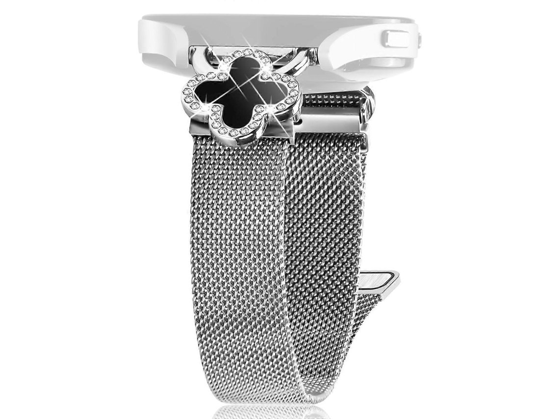 Pulseira Magnética De Metal Com Decoração Trevo, Compatível Realme Techlife Watch S100 Milanese Loop, Tamanho G, Prata.