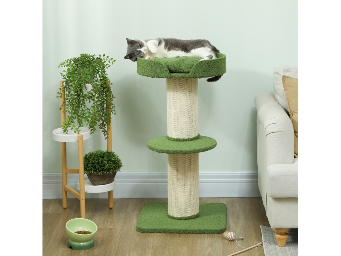 Cat Tree 91cm Play Tree With Cat Bed, Platform Lambswool Green