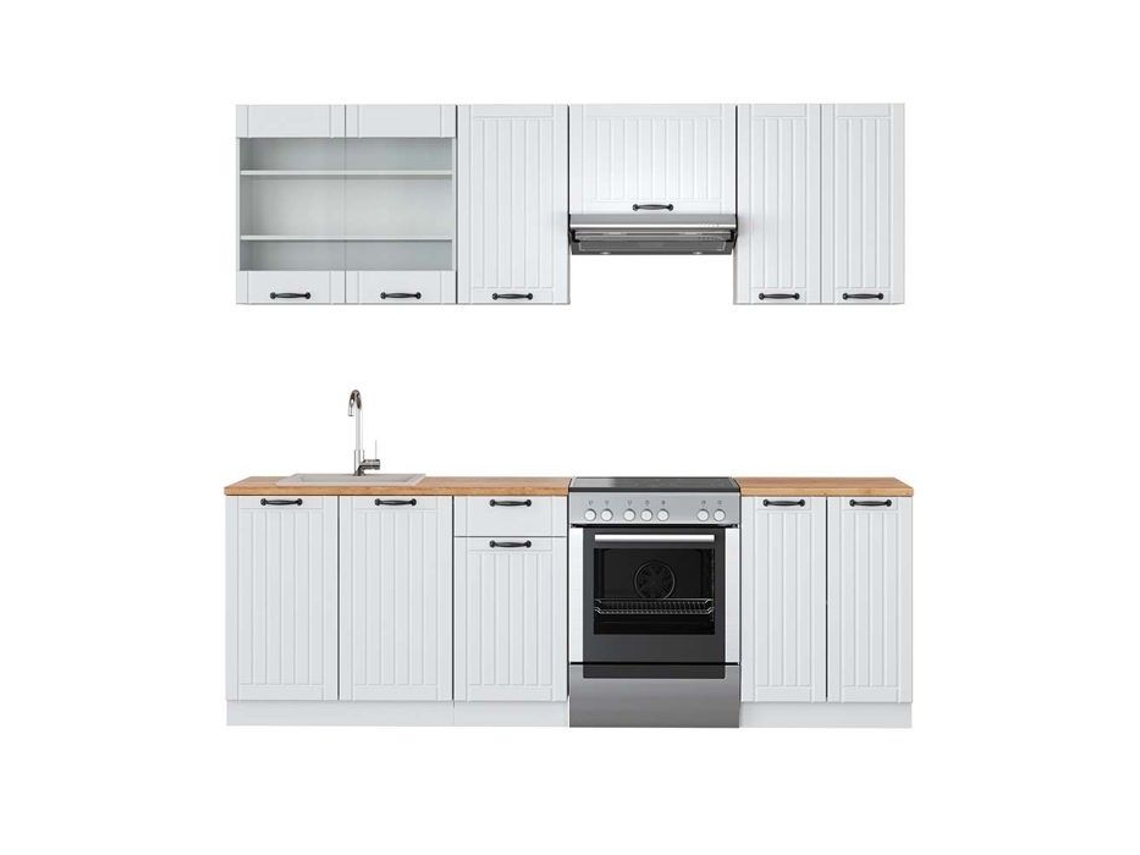 Cozinha Fame-Line, 240 cm, PT Carvalho, Country branco/branco, Vicco