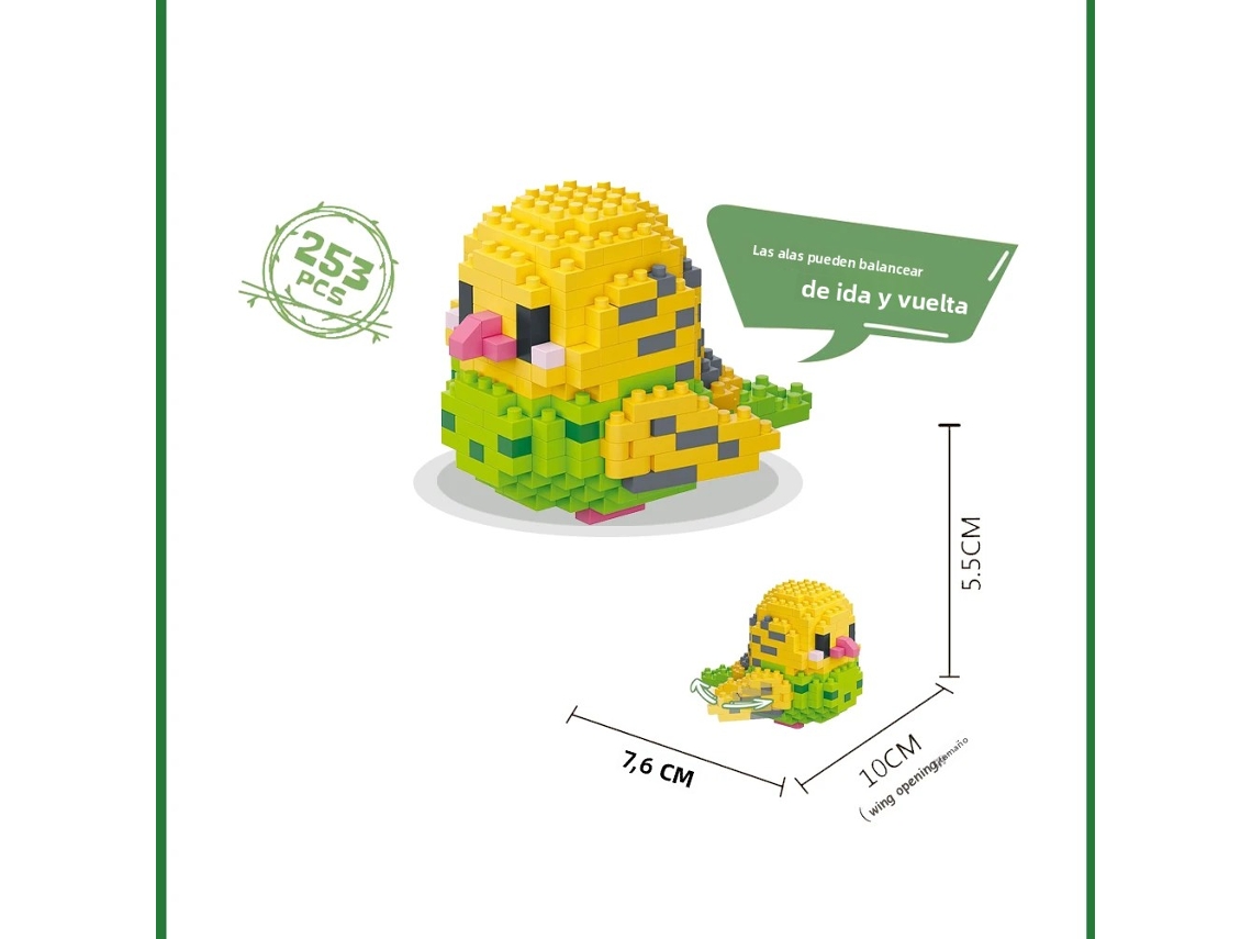 Brinquedo de Blocos de Montar 3d Mini Diamante para Adultos Mundo Animal Blocos de Construção em Abs MDUG (verde e Amarelo)