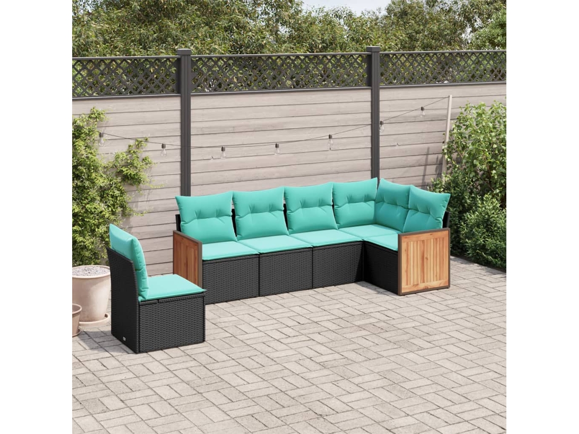 Vidaxl Conjunto De Sofá De Jardim Com 6 Peças E Almofadas Em Rattan Sintético Preto