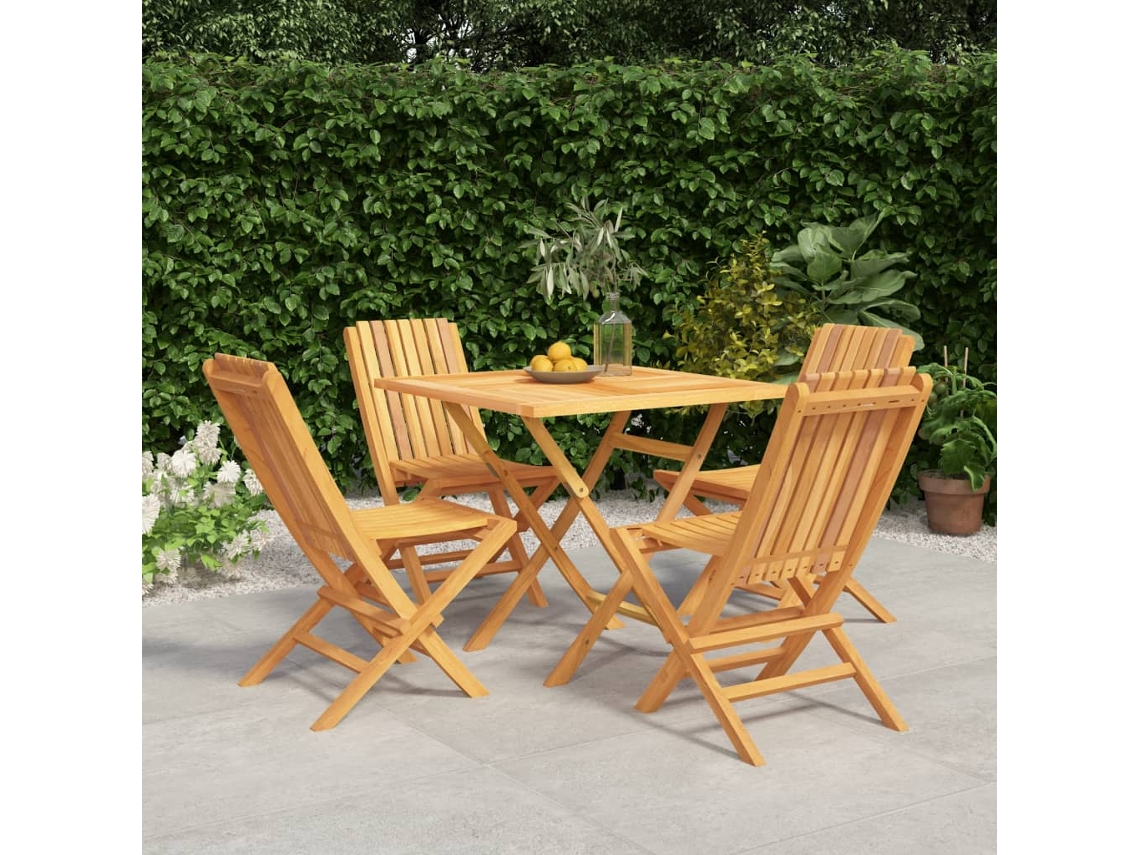 Conjunto 5 Peças Jantar P/ Jardim Madeira De Teca Sólido Dkd Home Decor