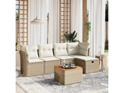 Vidaxl 6 Pcs Conjunto De Sofás P/ Jardim Com Almofadões Vime Pe Bege