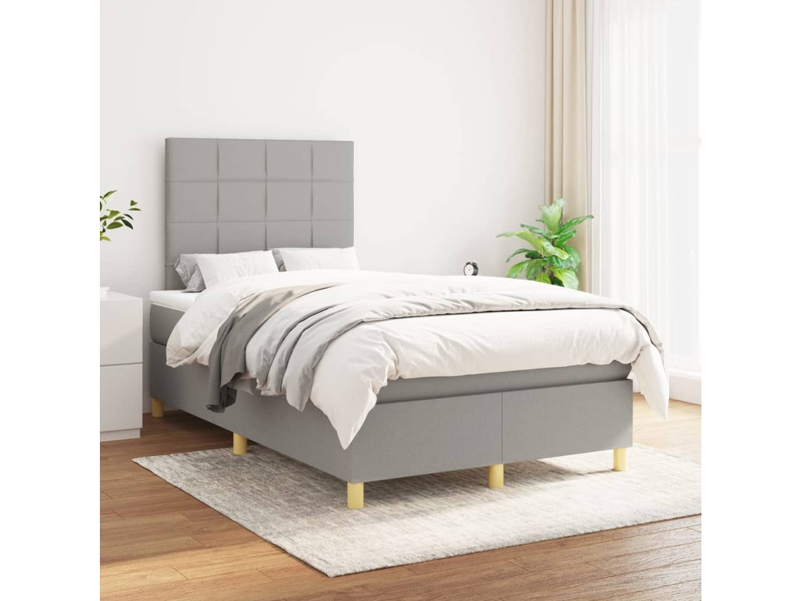 Vidaxl Cama Com Molas/colchão 120x200 Cm Tecido Cinza-claro