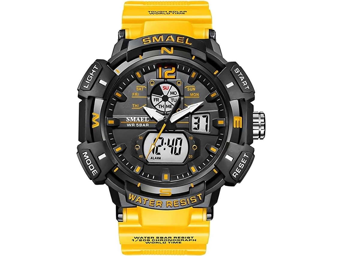Lurelia Relógio Digital Desportivo, Visor Digital, Led, Cronómetro, Alarme, Data/calendário, 12/24h, Luminoso, Duplo Fuso/mostrador, 54 Mm, Resina