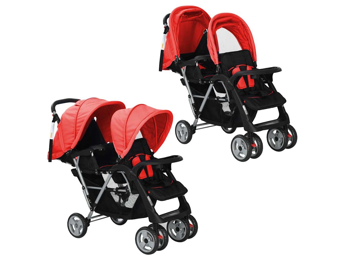 Vidaxl Carrinho De Bebé Paralelo Em Aço, Vermelho E Preto