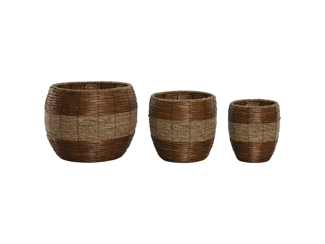 Conjunto de vasos HOME ESPRIT Natural Metal Fibra Tropical 33 x 33 x 30 cm