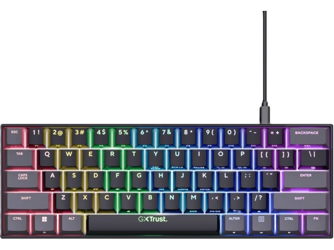 Teclado com Fio TRUST GXT867 TKL (Inglês - RGB -  Preto)