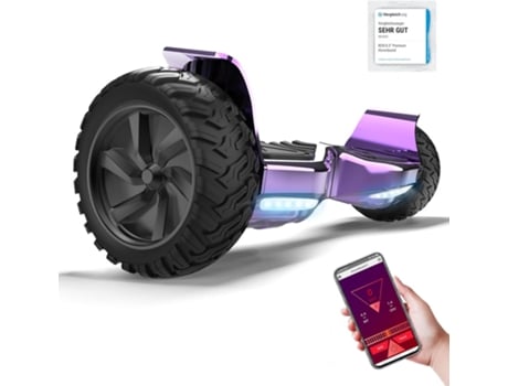 RCB Hoverboard elétrico off-road de 8,5 polegadas com controle por aplicativo e luzes LED Bluetooth.