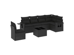 Conjunto de 7 Sofás para Jardim com Almofadões Vime Pe Preto MAISON EXCLUSIVE (7 pcs)