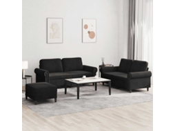 Vidaxl 3 Pcs Conjunto De Sofás Com Almofadões Veludo Preto