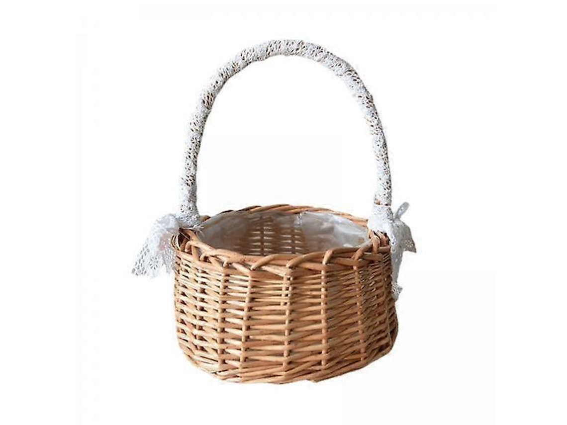5x Cesta Rústica Rattan Com Laço Renda, Decoração Páscoa E Casamento