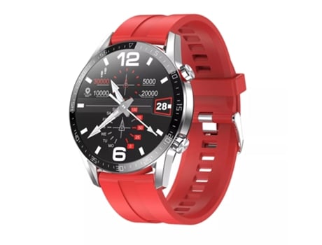 Relógio Smartwatch LEMFO Prateado com Bracelete Silicone Vermelho