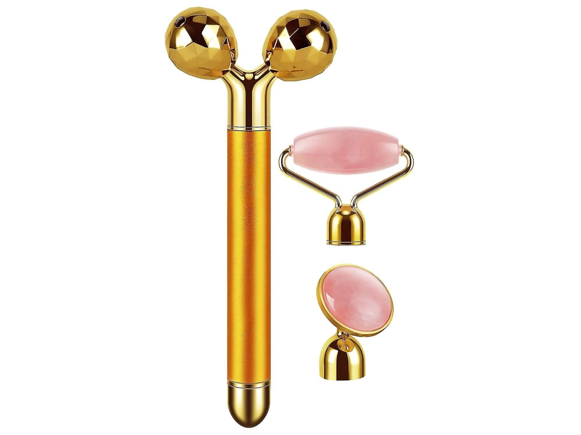 Rodillo de Jade Elétrico 3 em 1 Facial 3d Y Masajeador Facial, Quartzo Rosa GOKOCO