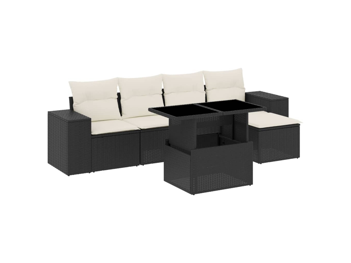 Conjunto de sofá de jardim 6 peças com almofadões Vime Pe Preto MAISON EXCLUSIVE (6 peças)