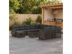 Vidaxl Conjunto De Sofá De Jardim 13 Unid. Cinzento Vime Pe
