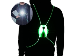 Colete refletor com luzes frontais ajustáveis, recarregável via USB, tamanho ajustável para corredores e praticantes de jogging.
