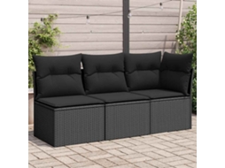 Vidaxl Sofá De Jardim Com Almofadas, 3 Lugares, Vime Sintético Preto