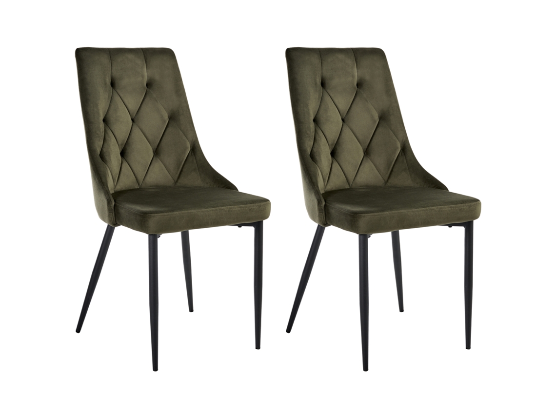 Conjunto De 2 Cadeiras De Refeições Modernas E Estofadas Beliani Avenir De Veludo Verde-oliva 49x60x95