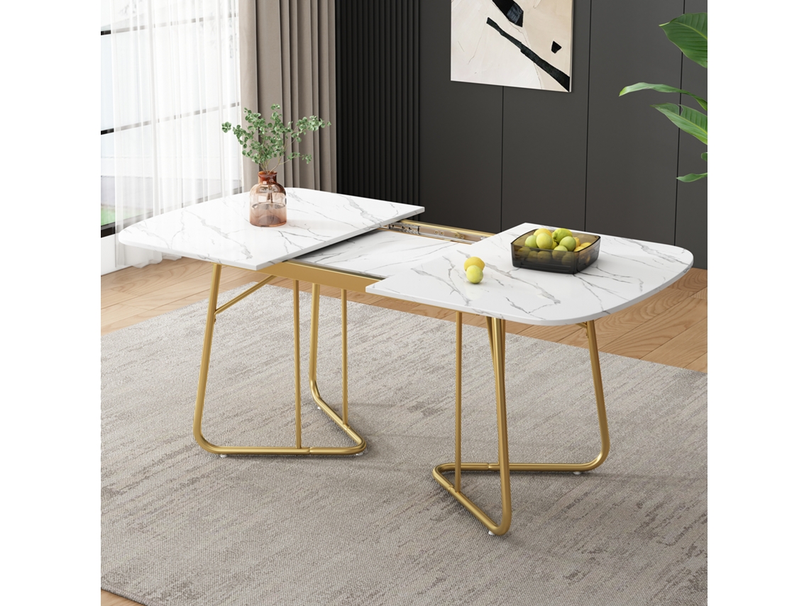 Mesa Jantar Extensível 140-180cm Mármore Branco Dourado Luxo