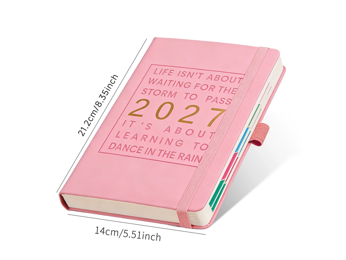 Agenda 2027 Com Etiquetas Mensais E Capa Dura Em Pele Sintética Rosa Panoona