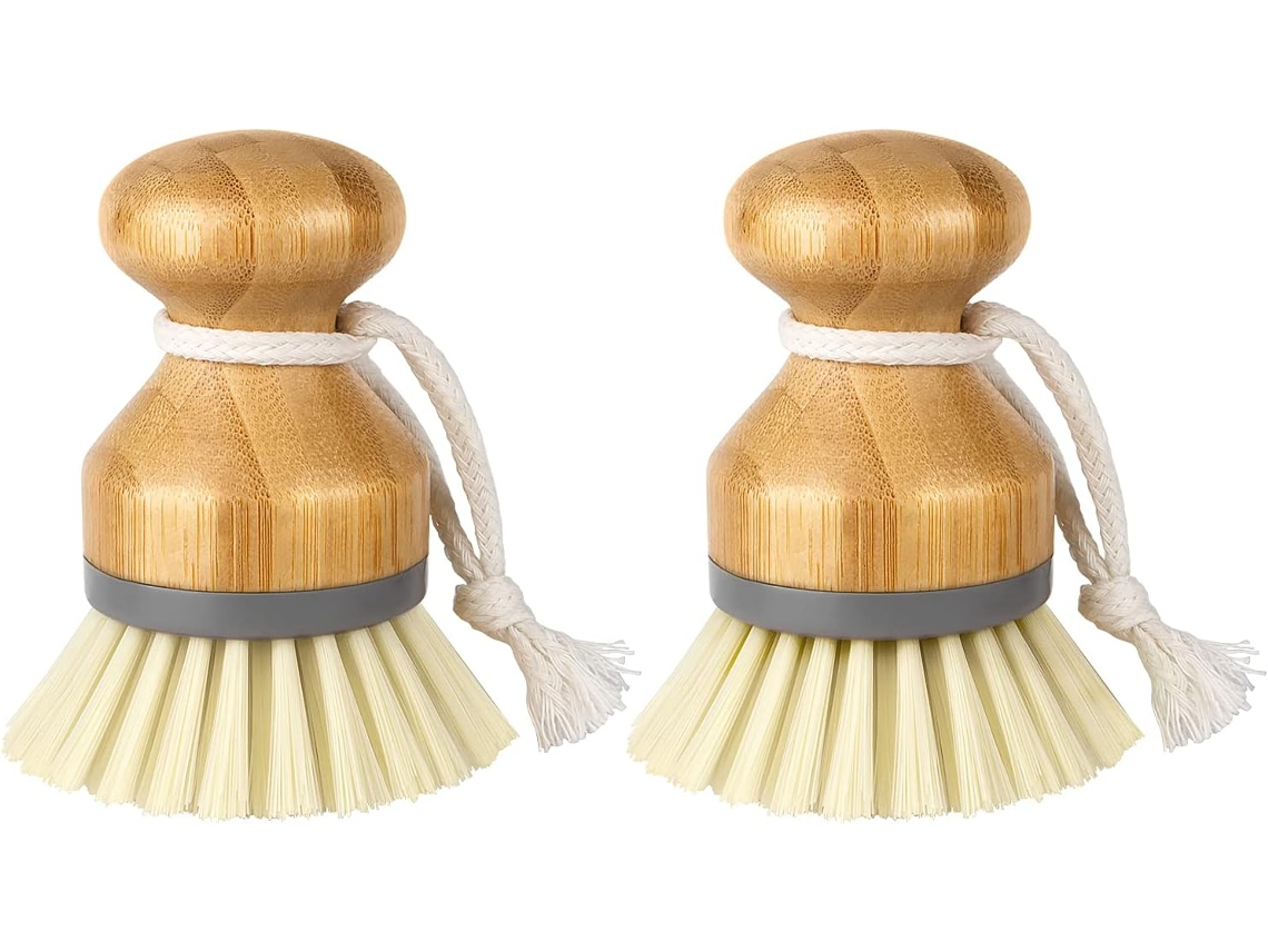 Escova De Bambu Para Lavar Louça, Panelas E Pia, Pacote Com 2 Unidades.