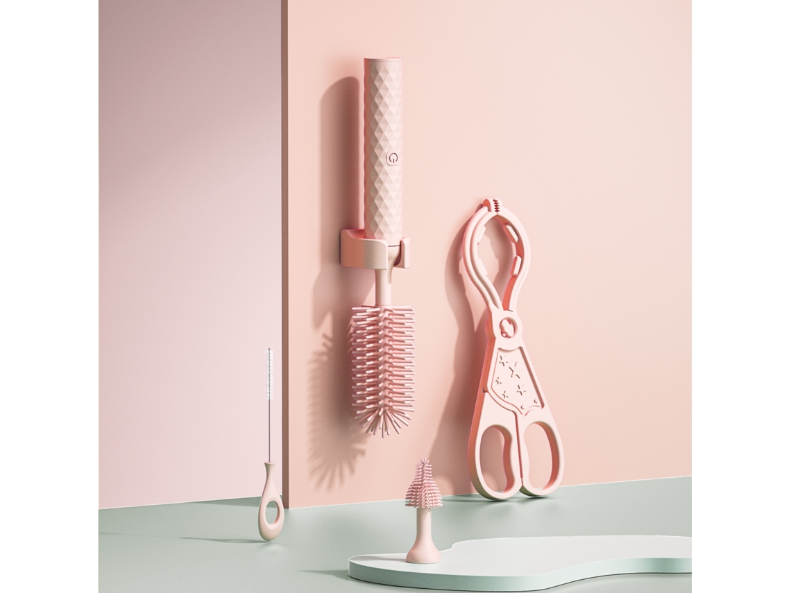 Conjunto Escovas Limpeza para Bicos Chupeta Elétricas, Rotação Automática 360°, Material de Silicone Alimentar ZSANFS (rose, 4 Peças)