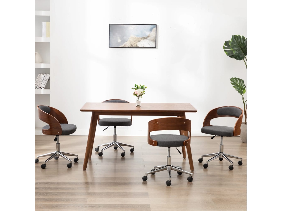 Vidaxl Cadeiras Jantar Giratórias 4pcs Madeira Curvada/tecido Cinzento