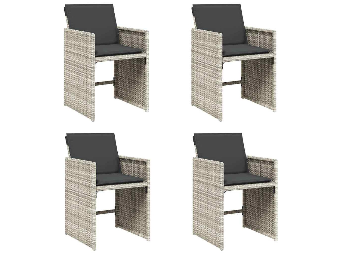 Conjunto de 4 Cadeiras de Jardim com Almofadões Vime Pe Cinzento Claro MAISON EXCLUSIVE