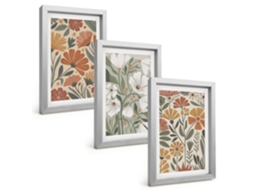 Composição De Quadrospadrões Florais Laranja E Verde Moldura Prateada Imagens Para Um Quarto Infantil Espelharte (3 Peças 20x30 Cm)