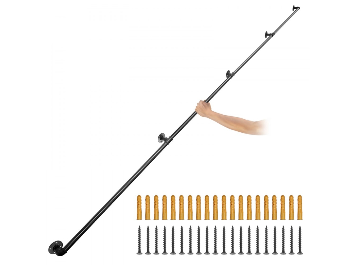Corrimão Industrial De Parede 396 Cm Em Aço Carbono Preto Tekmaquinas