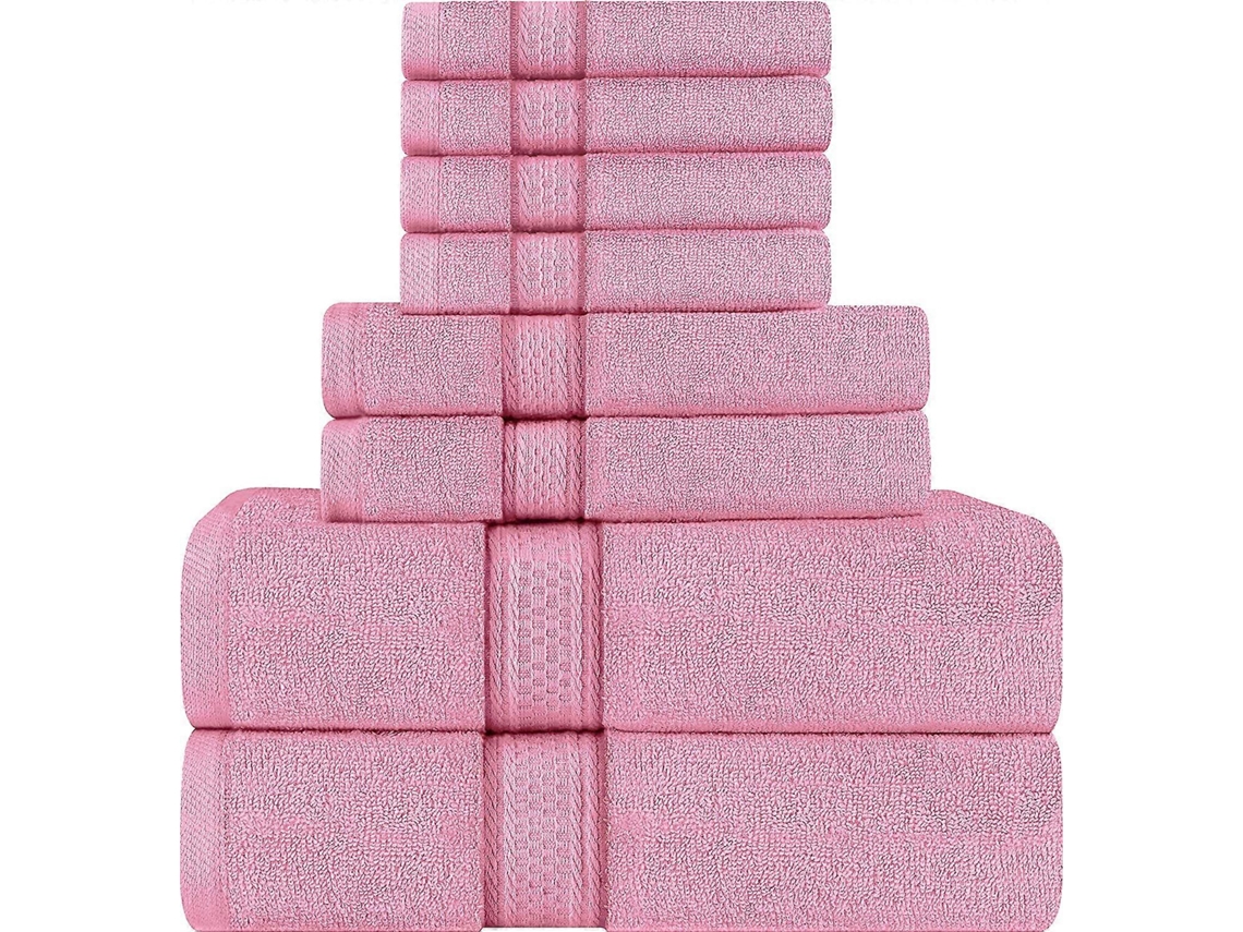 Rebe conjunto de Toallas Rosas, 2 Toallas de Baño, 2 Toallas de Mano Y 4 Toallitas, 600 Gsm Algodón Ring Spun Absorbente para Baño