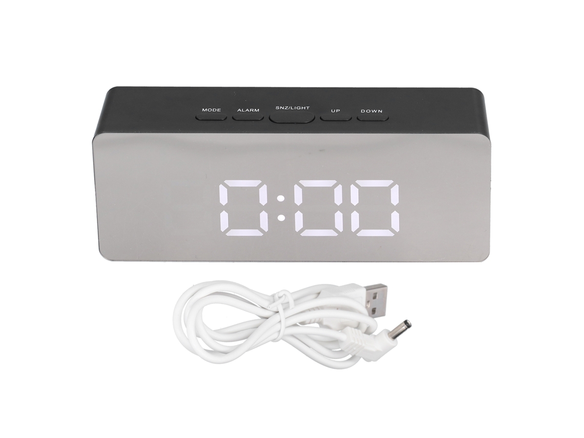 Despertador digital LED com espelho e visor de temperatura para quarto, sala de estar, escritório e viagens.