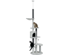 Árvore de Gato com Tensor de Teto, Rede, Casa, Plataformas, Bola de Competição, 225 255cm, Cinza Ge