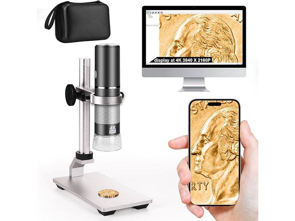Microscópio Wifi 4 K Com Suporte Estojo