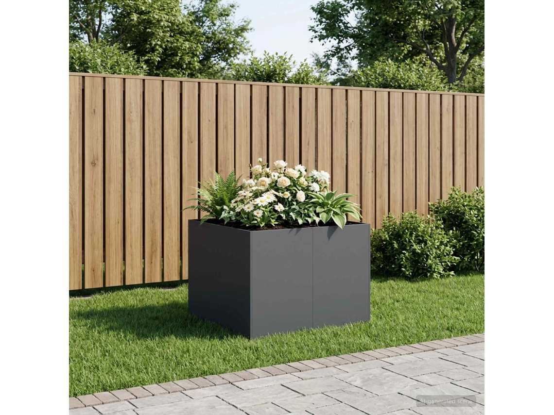 Vidaxl Vaso De Jardim Antracite 80 X 80 X 60 Cm Aço Laminado A Frio