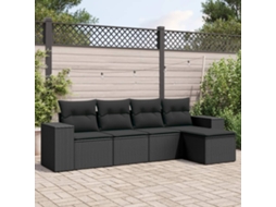 Vidaxl 5 Pcs Conjunto Sofás De Jardim Com Almofadões Vime Pe Preto