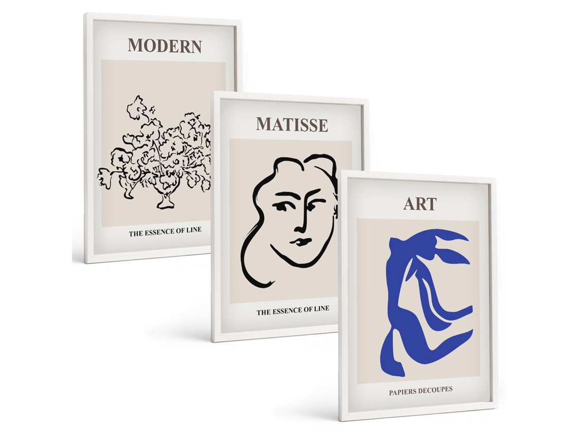 Galeria De Pinturas Murais Pôsteres Minimalistas Abstratos Moldura Branca Quadros Para A Sala De Estar Espelharte (3 Piezas De 40x60 Cm)