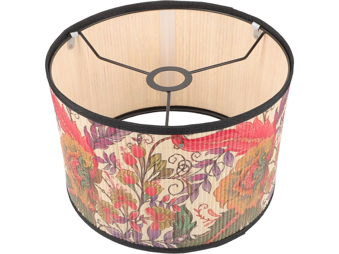 Abajur de Mesa de Bambu com Estampa Floral, Único e Grande, Ideal para Quarto e Sala de Jantar. SFUSHOS