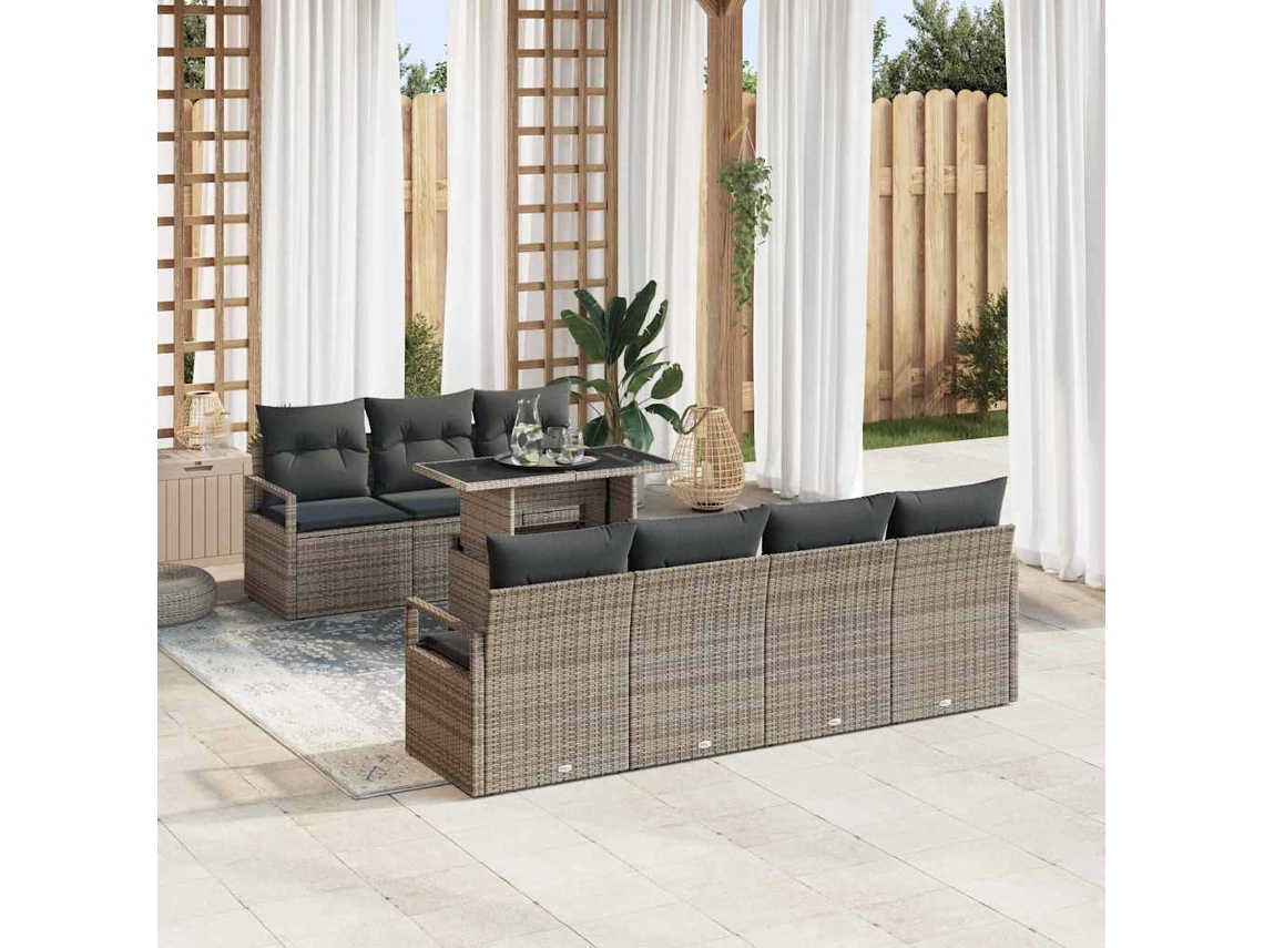 Vidaxl Conjunto De Sofá De Jardim 8 Unid. 7-número De Lugares Cinzeto