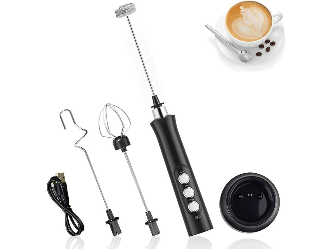 Batedor De Leite Elétrico Portátil, 3 Em 1, Recarregável Por Usb, 3 Velocidades Ajustáveis Com 3 Cabeças De Batedor De Aço Inoxidá Slowmoose