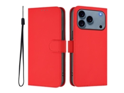 Capa De Couro Sintético Para Iphone 17 Pro Max - Toque Suave - Cor Sólida - Com Cordão