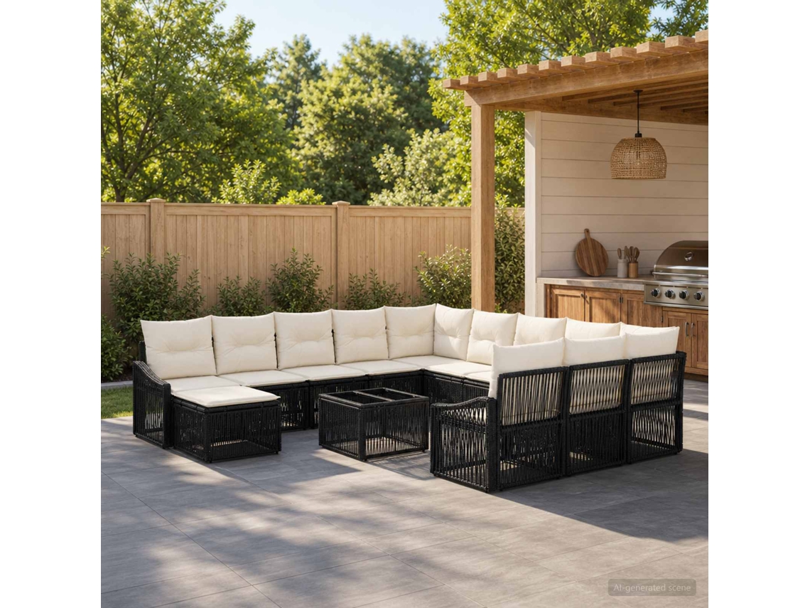 Vidaxl Conjunto De Sofá De Jardim 13 Unid. Preto Vime Pe