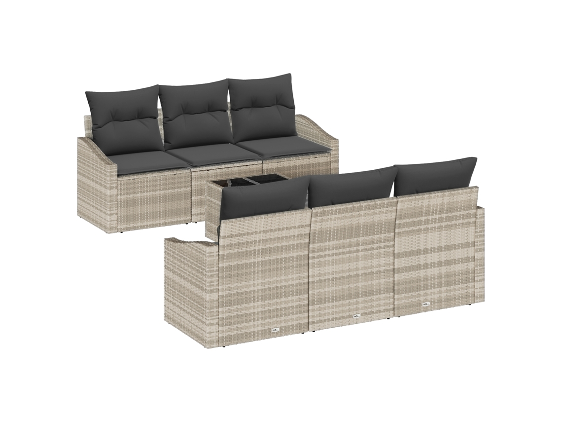Conjunto 7 Conjunto De Sofá De Jardim Vidaxl Cinzento-claro Vime Pe (55 X 55 X 37 Cm)